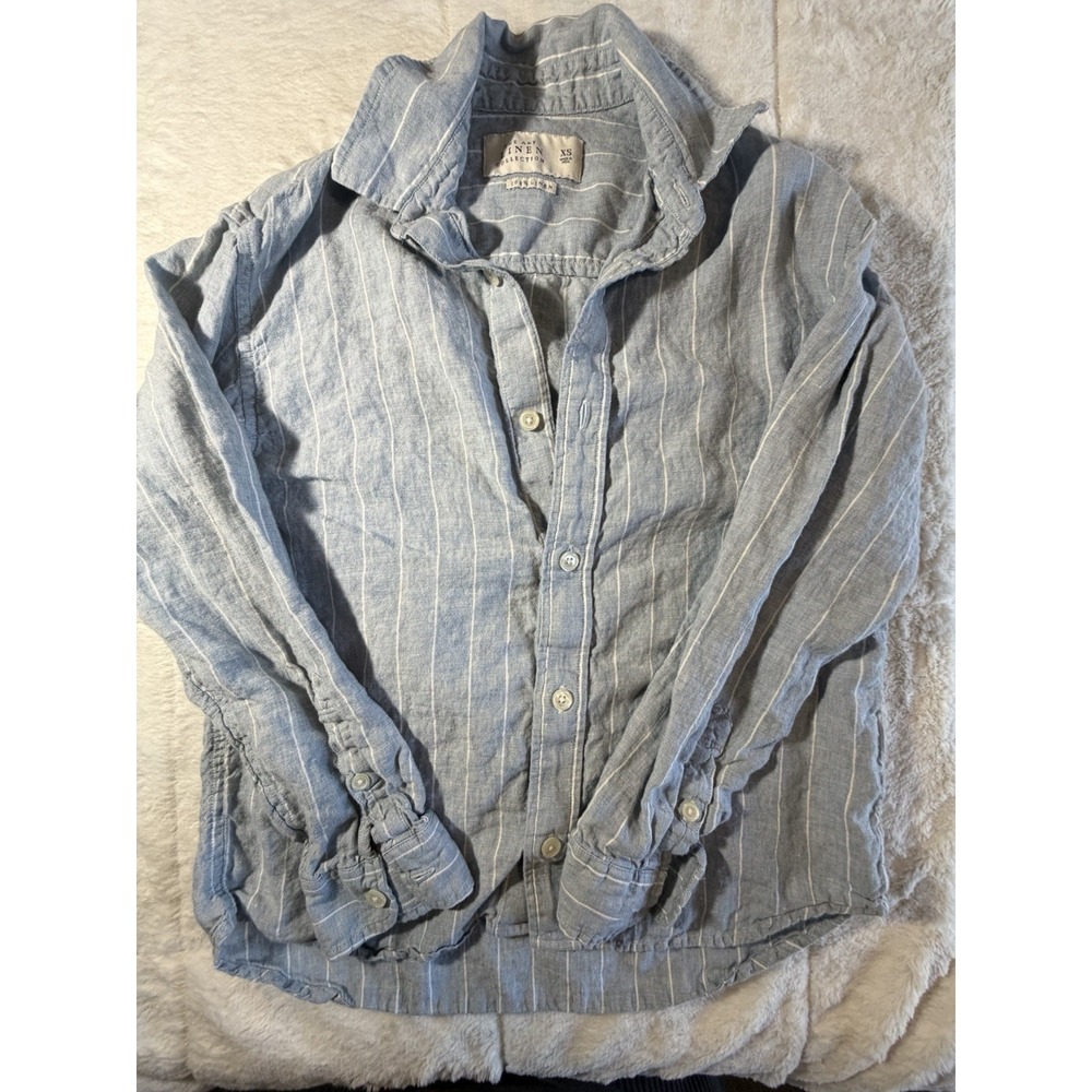 Abercrombie & Fitch Blue Striped 100% Linen Long Sleeve Button-Up Shirt Size Xs